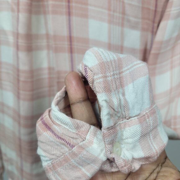 Hollister Pink Plaid Wrap Front Top Size Small Long Sleeve Casual Flannel Blouse - Picture 7 of 9